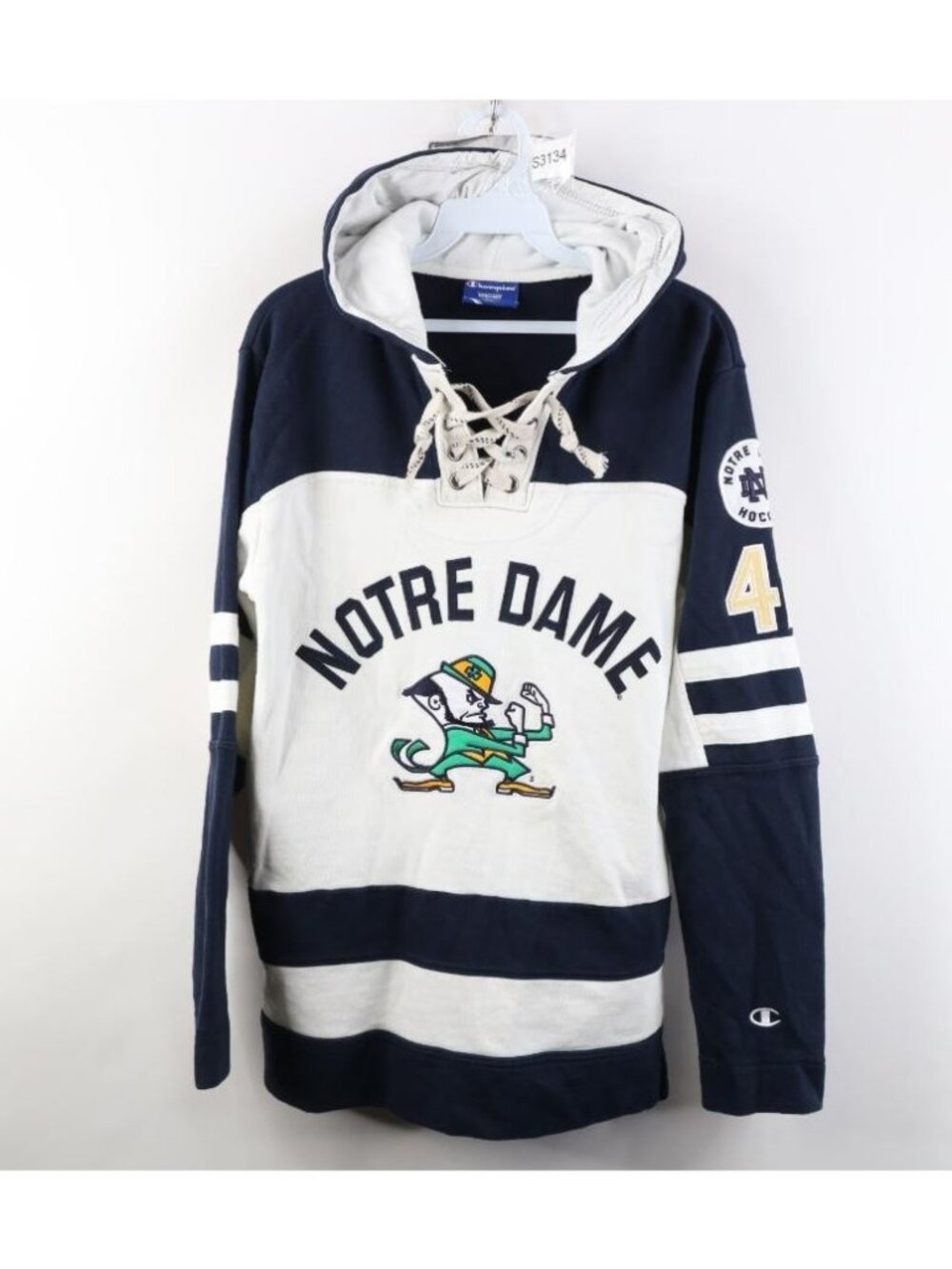 Vintage Champion Mens XS Notre Dame University Hockey Jersey Hoodie Sweatshirt